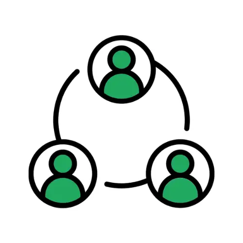 2-4 Piktogramm dreier Personen in einem Kreis