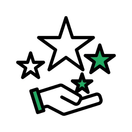 Piktogramm einer Hand mit Sternen