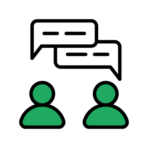 Piktogramm zweier Personen mit Sprechblasen